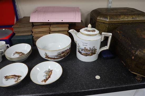 A Furstenburg seventeen piece part coffee service, c.1800, Coffee pot 17.5cm high